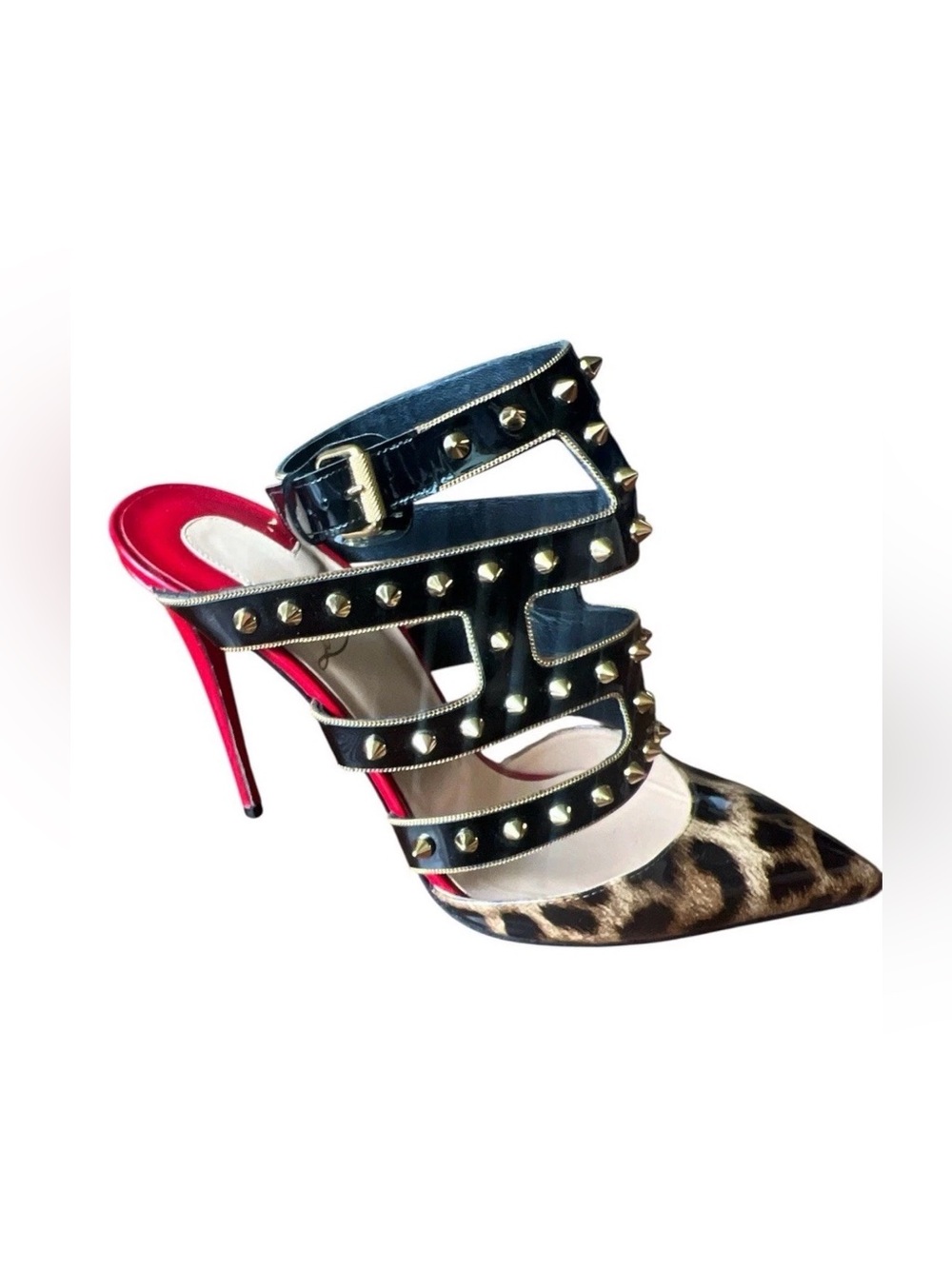 Christian Louboutin Patent Leopard Print Tchicaboum 100 Pumps 38.5 Version Brown